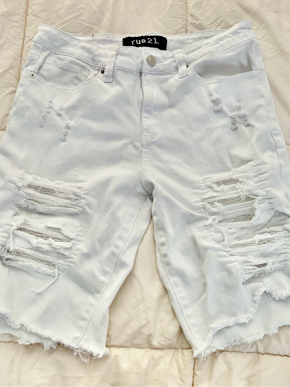Rue21 White Distressed Denim Bermuda Shorts